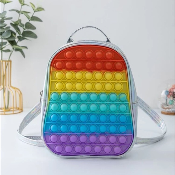 Girls Holographic Backpack with Multi Color Bubble Design OS New - Picture 4 of 5
